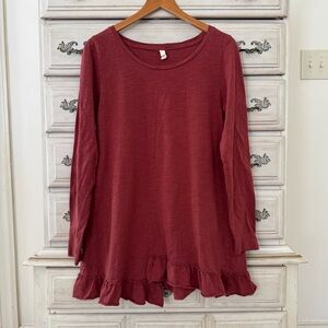 Vici Brick Red Cotton Ruffle Hem Top
